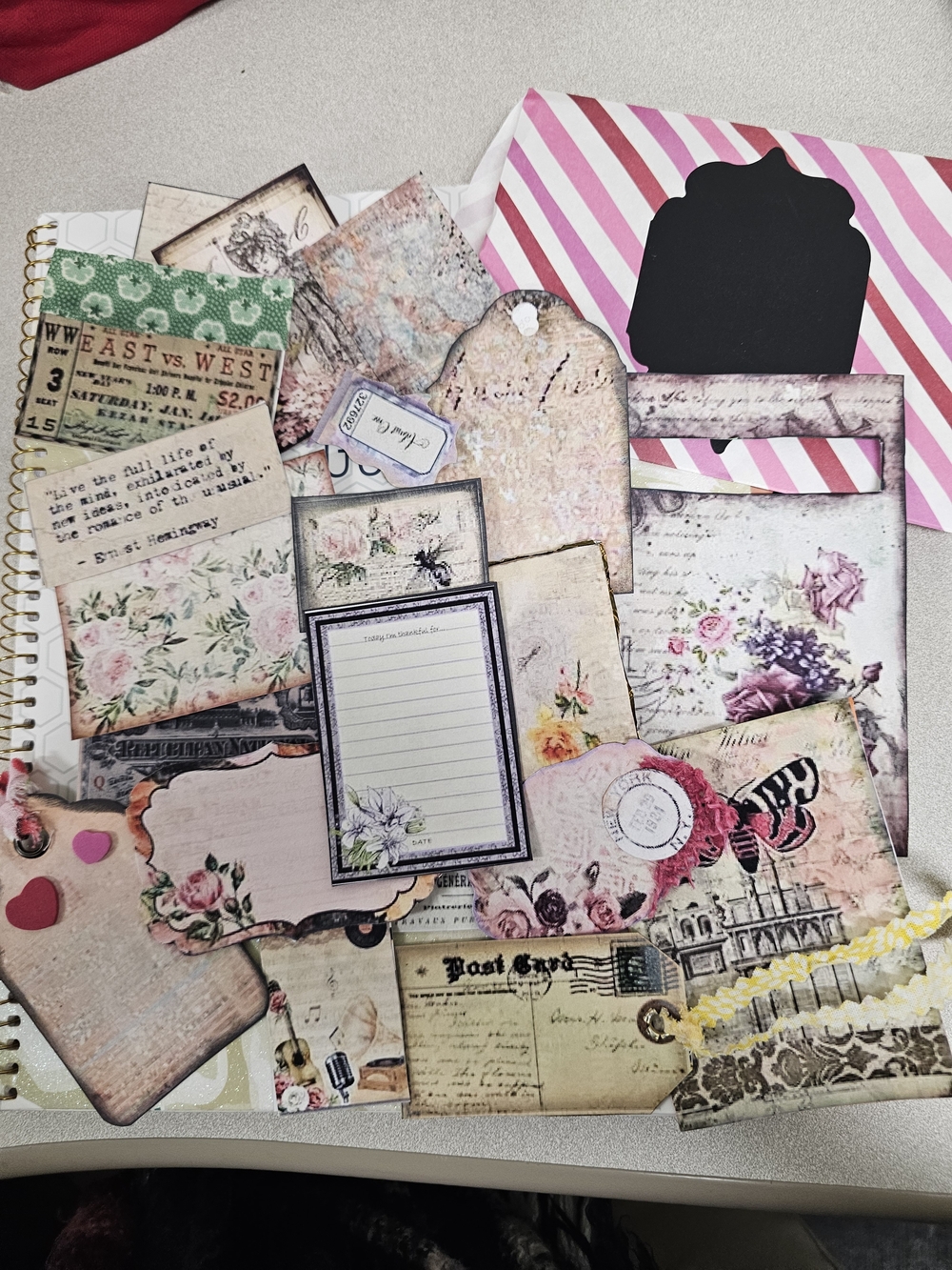 Vintage Floral Handmade Ephemera Pack with Pink Accents Bundle 2